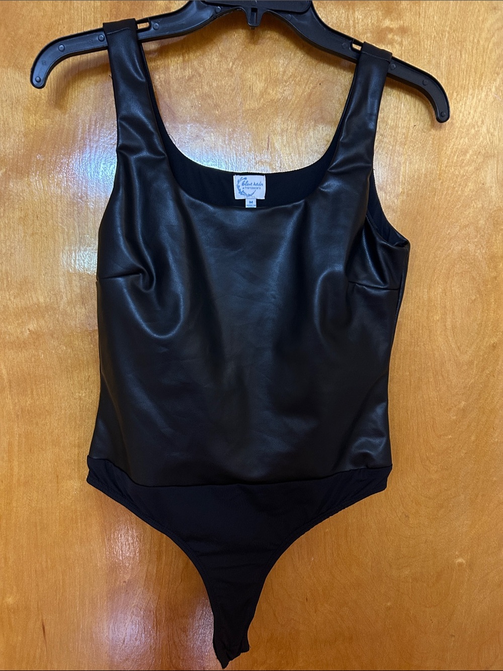 Blue Rain Black Faux Leather Tank Bodysuit